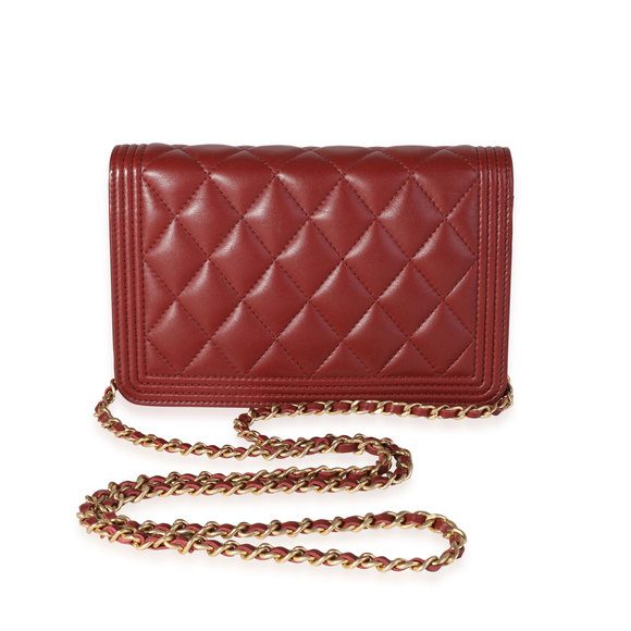 Chanel Burgundy Quilted Lambskin Boy Wallet on Chain - Picture 3 of 7